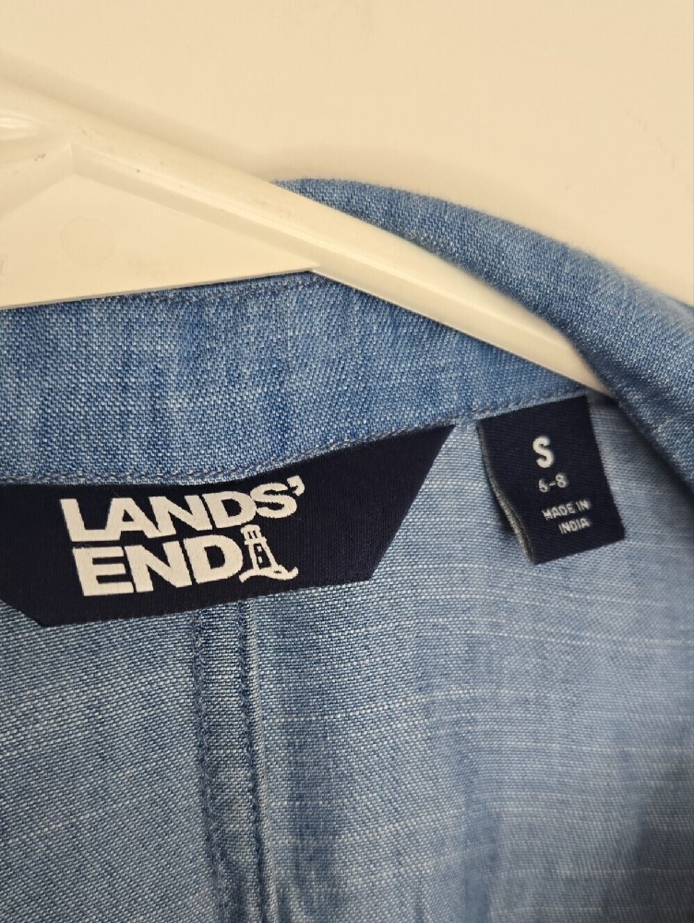 Lands' End Lightweight Chambray Blue Blazer Normcore Preppy Small - Picture 3 of 7
